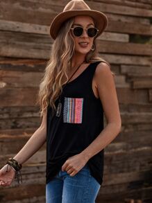 SHEIN LUNE Hình học vá áo vest trên - màu đen - Xem 3