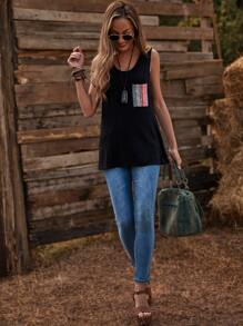 SHEIN LUNE Hình học vá áo vest trên - màu đen - Xem 4