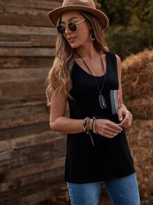 SHEIN LUNE Hình học vá áo vest trên - màu đen - Xem 5