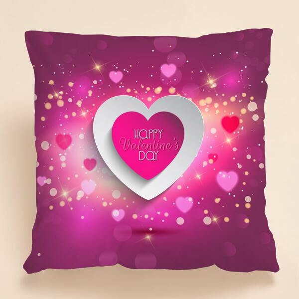 

Valentine's Day Heart Print Cushion Cover Without Filler, Red violet