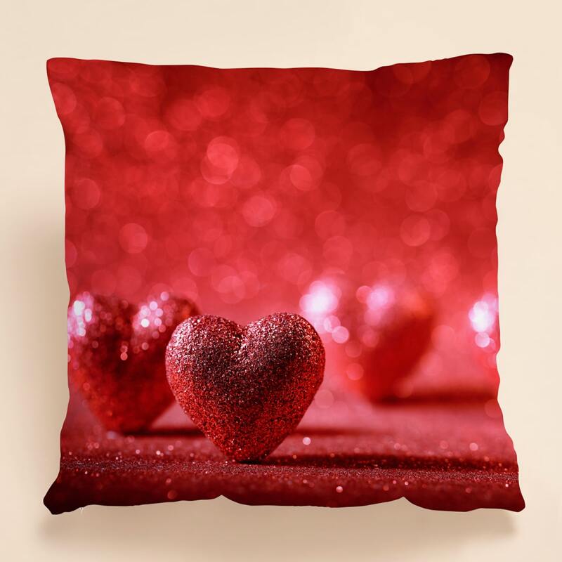 

Heart Print Cushion Cover Without Filler, Red