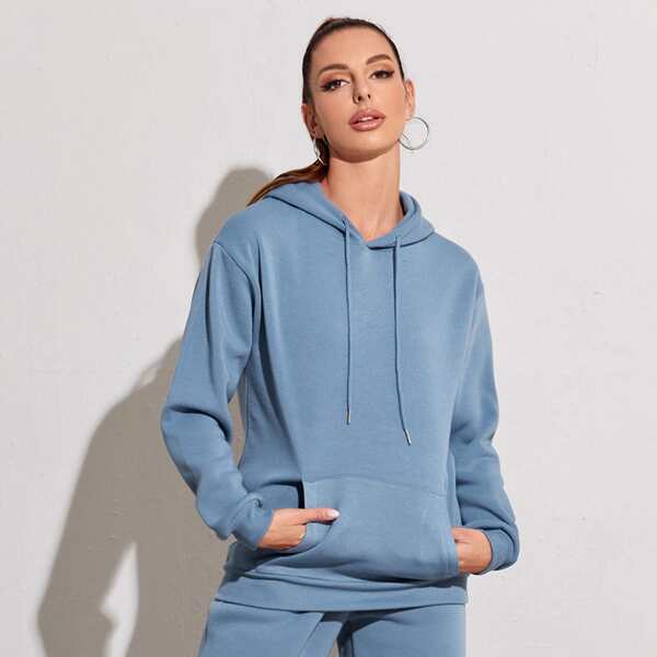 

Kangaroo Pocket Thermal Lined Hoodie, Dusty blue