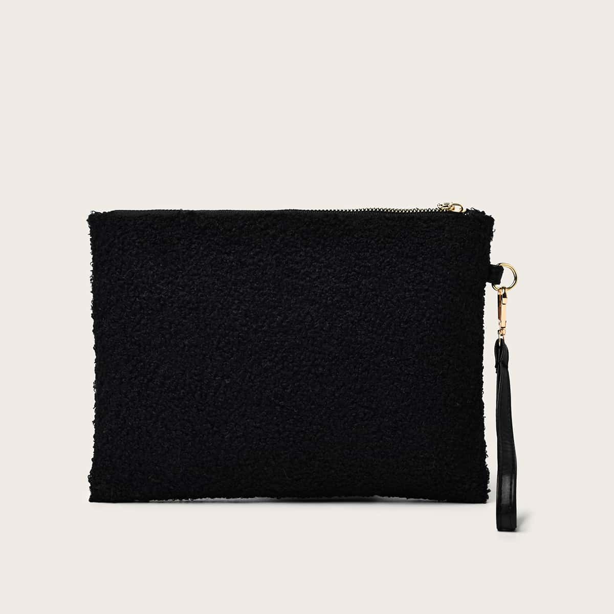 

Solid Teddy Clutch Bag, Black