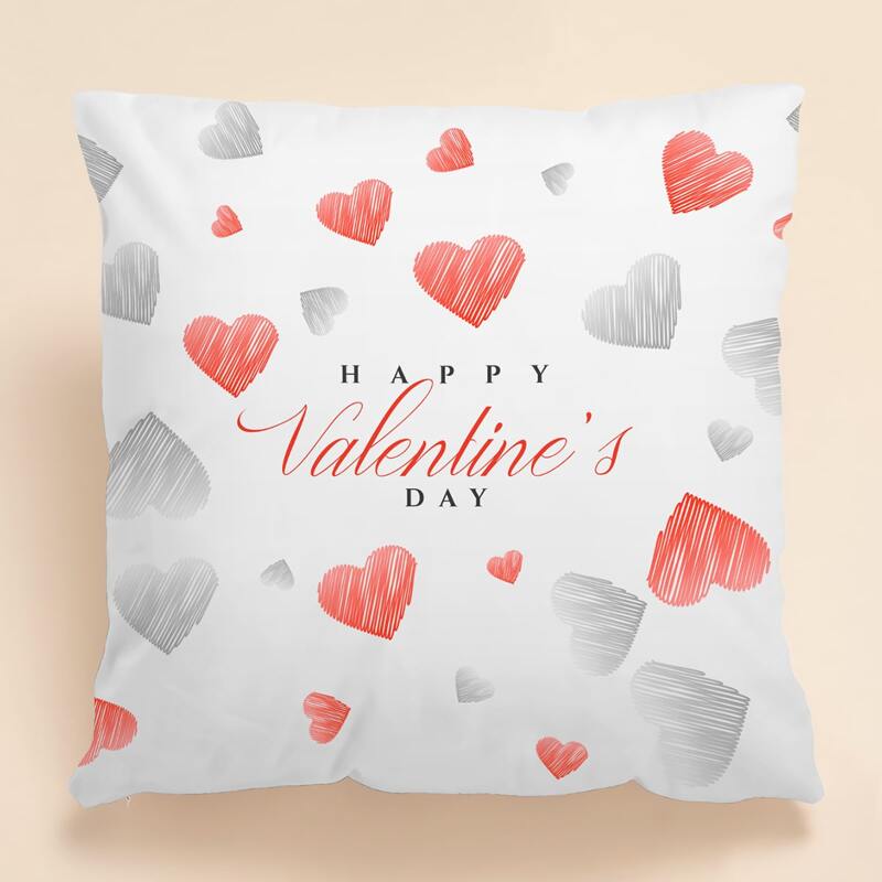 

Valentine's Day Heart Print Cushion Cover Without Filler, Multicolor