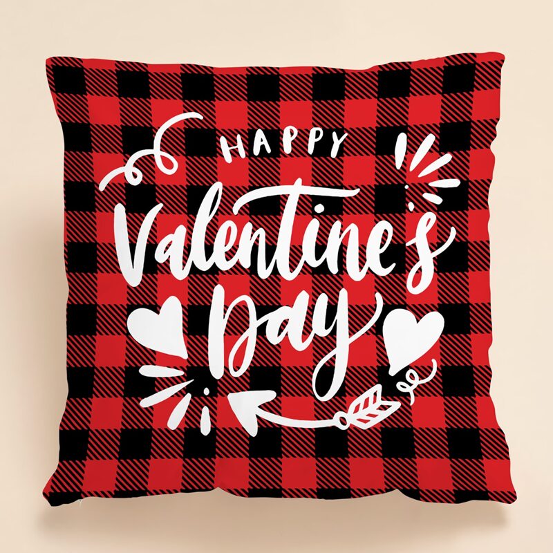 

Valentine's Day Gingham Pattern Cushion Cover Without Filler, Multicolor