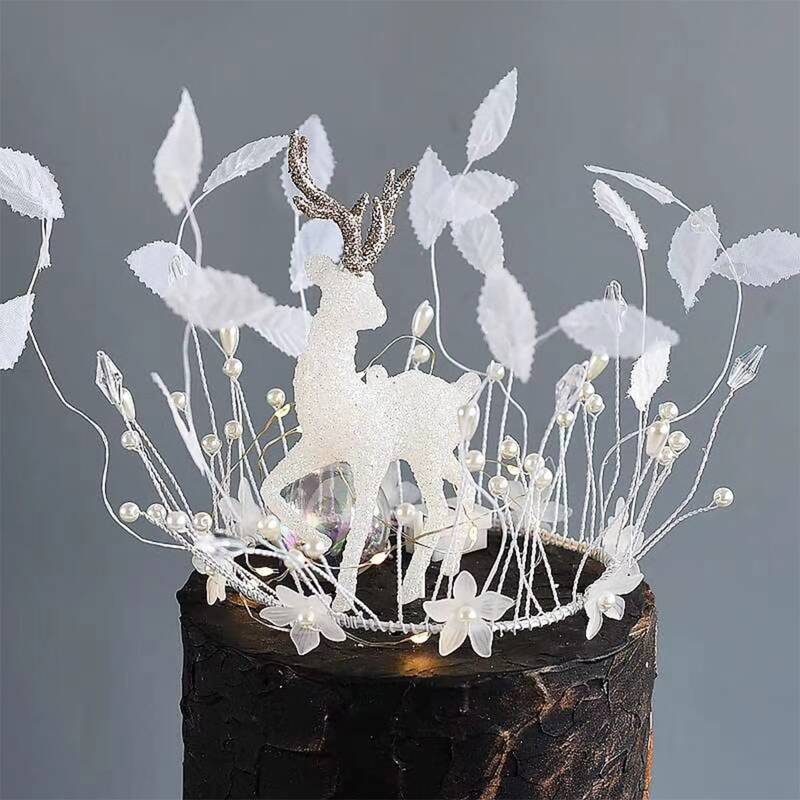 

1pc Elk Detail Faux Pearl Cake Topper, White