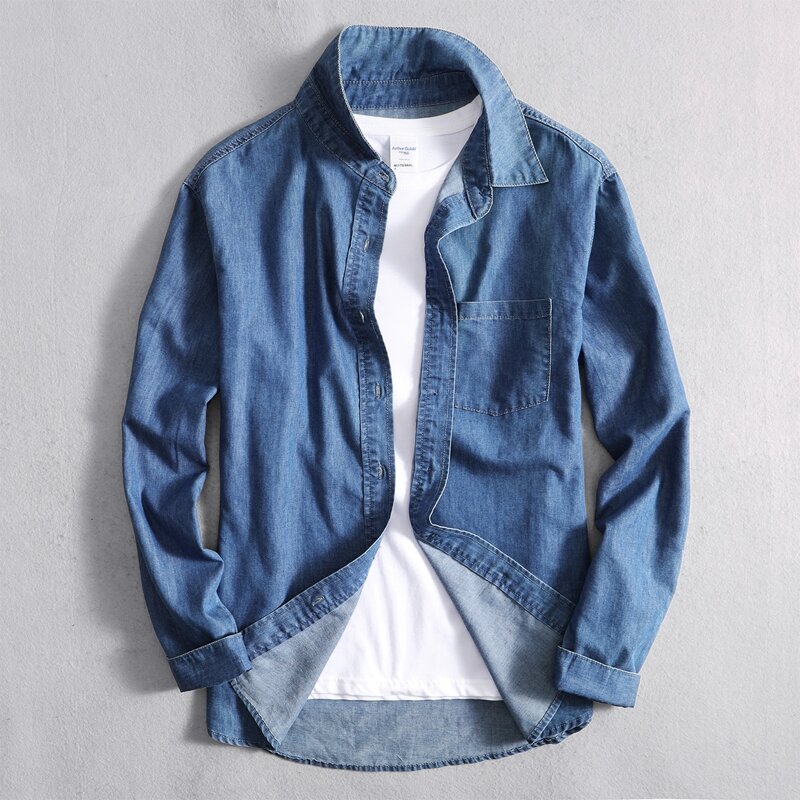 

Guys Pocket Patched Button Front Denim Shirt, Medium wash