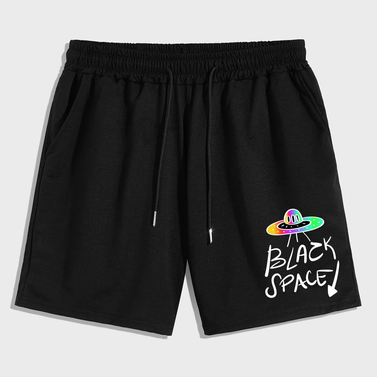 

Guys Letter Graphic Drawstring Shorts 7'', Black