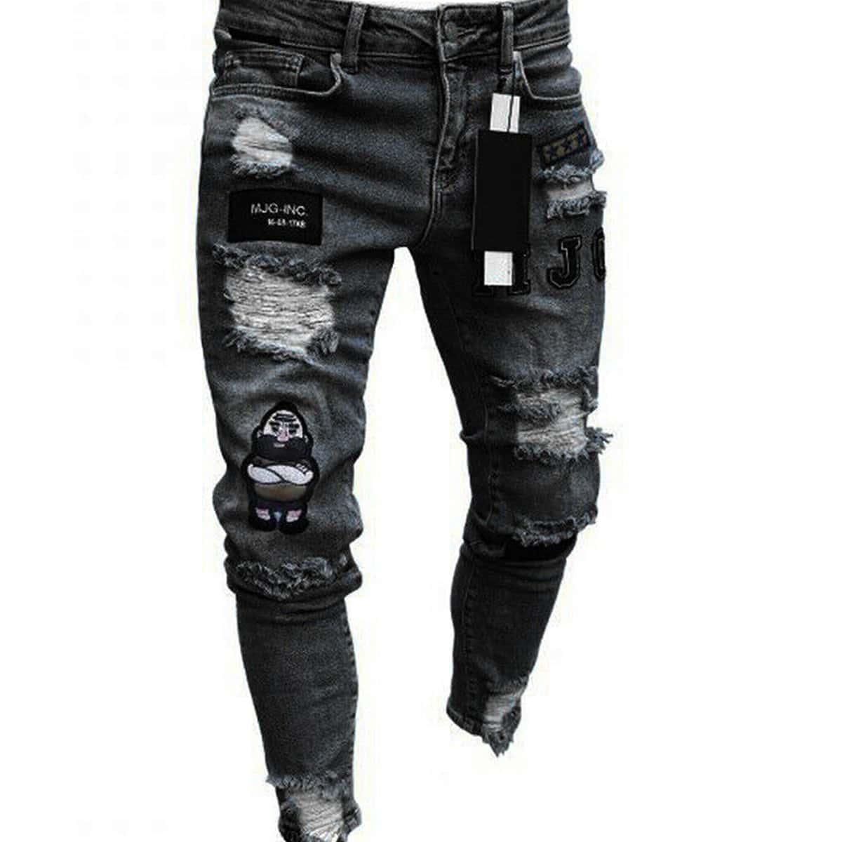 

Guys Graphic Ripped Jeans, Black