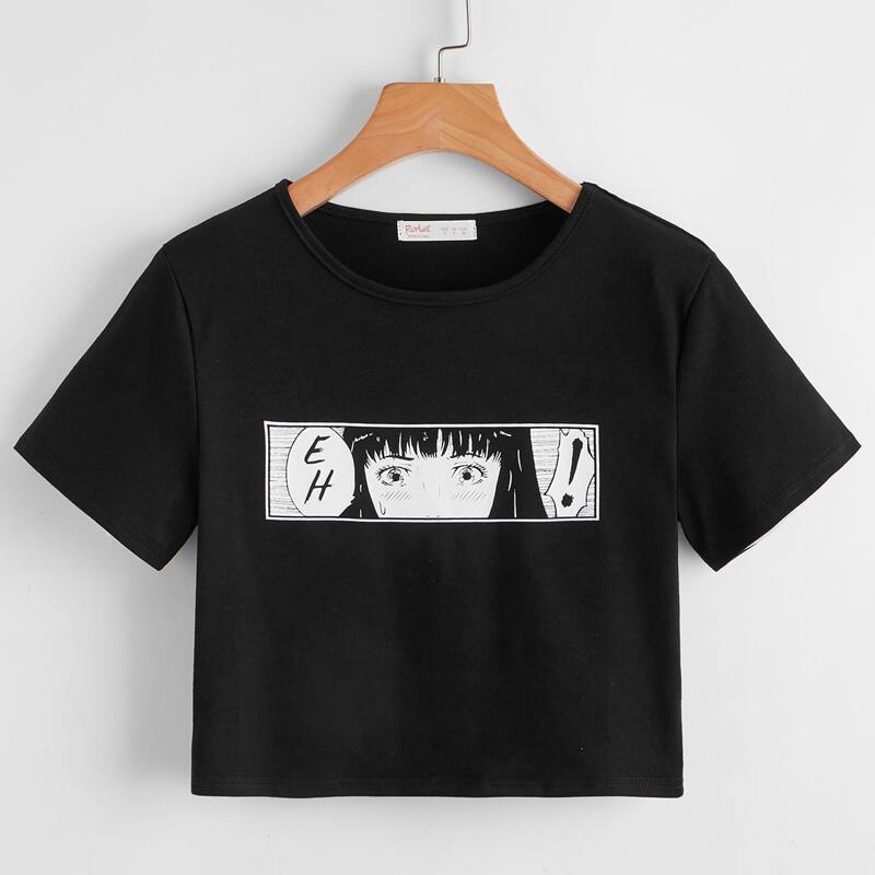 

Letter Figure Graphic Crop Tee, Black
