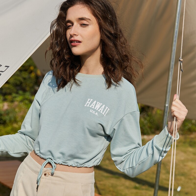 

Letter Graphic Drawstring Sweatshirt, Mint green