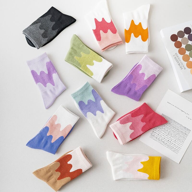 

1pair Random Colorblock Crew Socks, Multicolor
