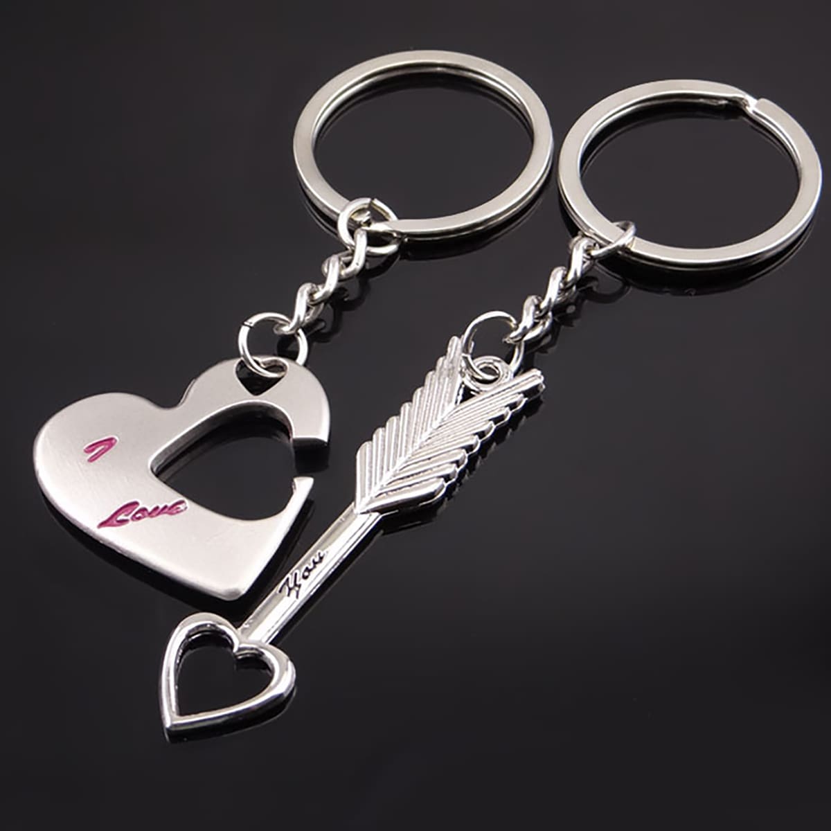 

2pcs Arrow & Heart Couple Keychain, Silver