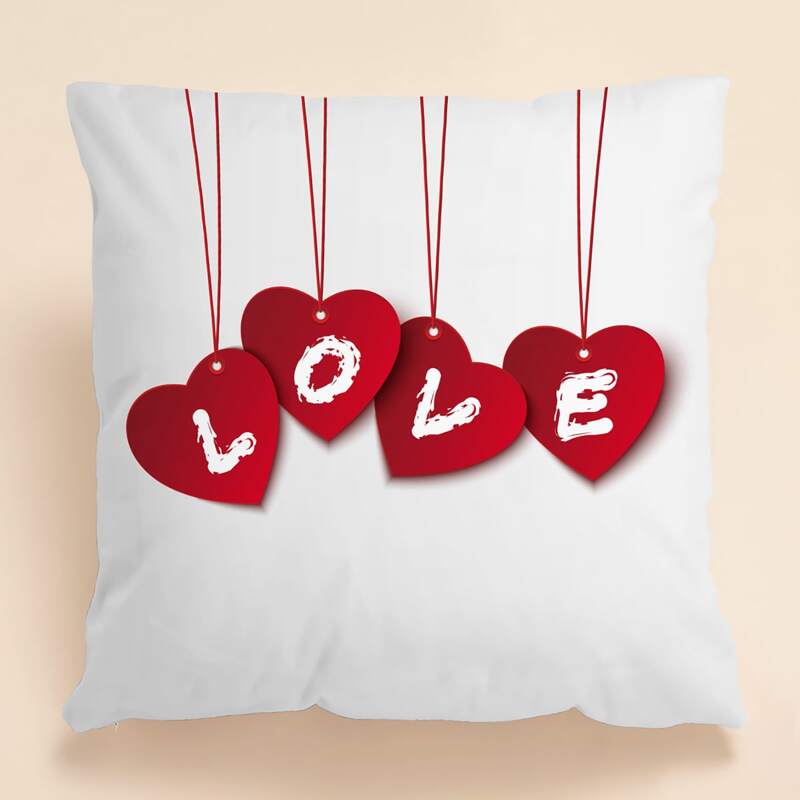 

Heart Print Cushion Cover Without Filler, Red and white