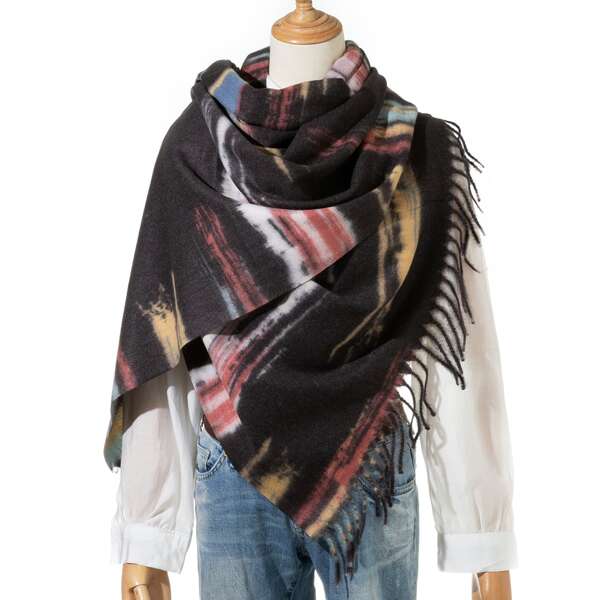 

Color Block Fringe Hem Scarf, Multicolor