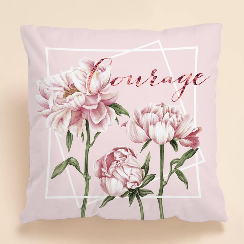 

Floral & Letter Cushion Cover Without Filler, Pink