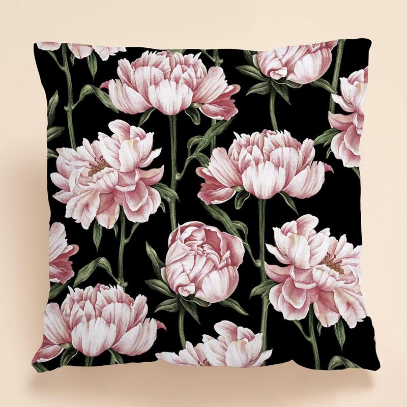 

Floral Cushion Cover Without Filler, Black
