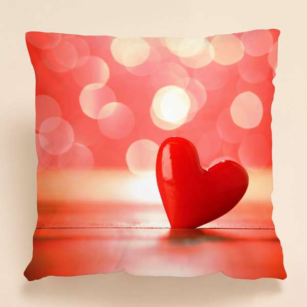 

Heart Print Cushion Cover Without Filler, Red