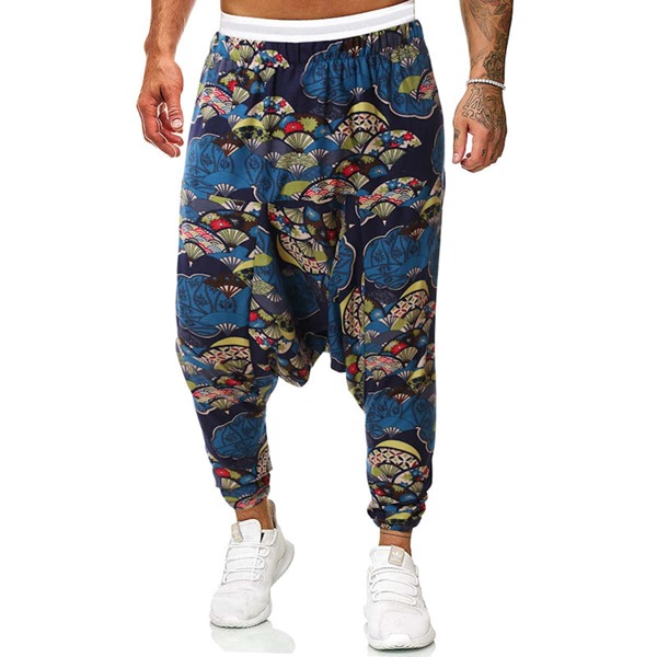 

Men Fan Print Harem Pants, Multicolor