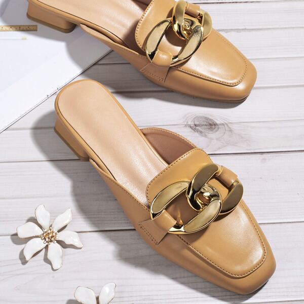 

Metal Chain Decor Flat Mules, Mustard yellow