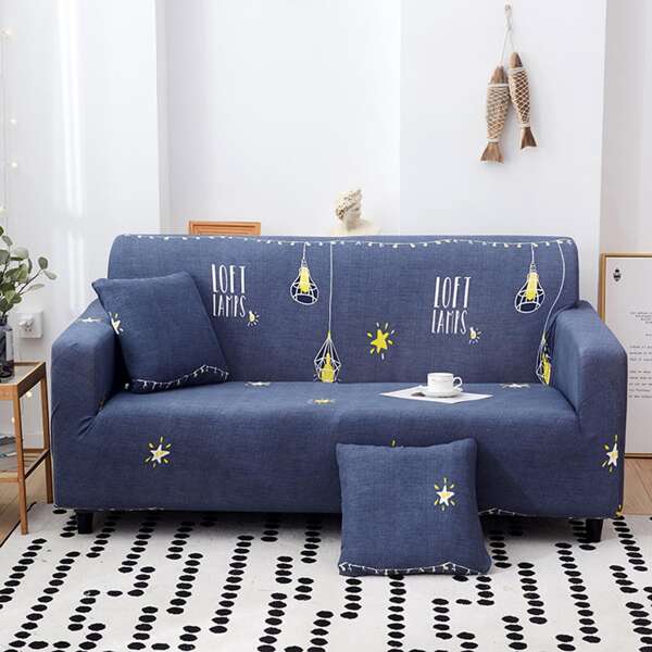 

Bulb Print Sofa Cover With 1pc Cushion Cover Without Filler, Navy blue