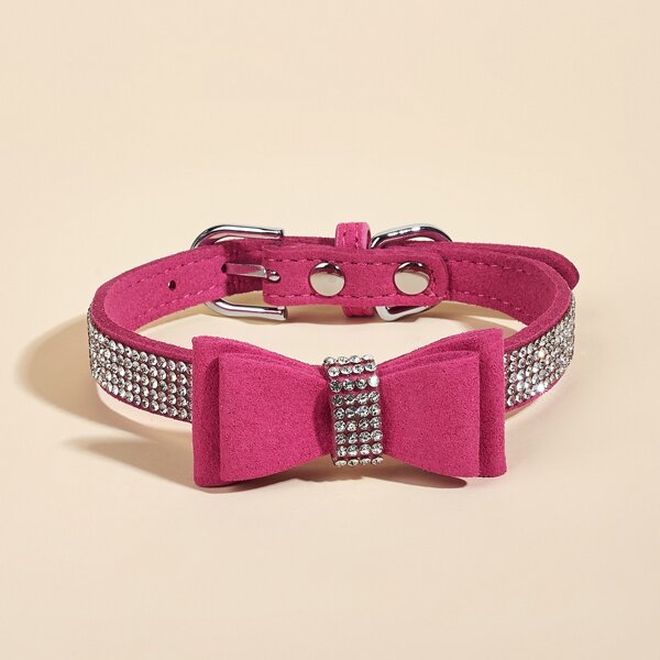 

Rhinestone & Bow Decor Pet Collar, Hot pink