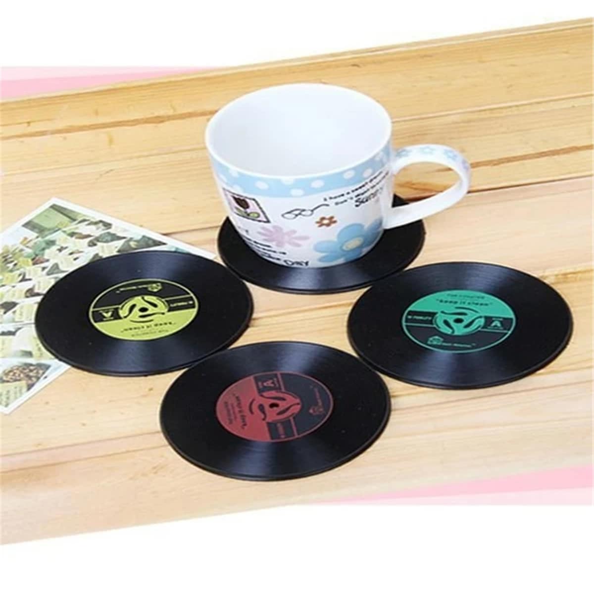 

1pc Random Vintage Vinyl Record Coaster, Multicolor