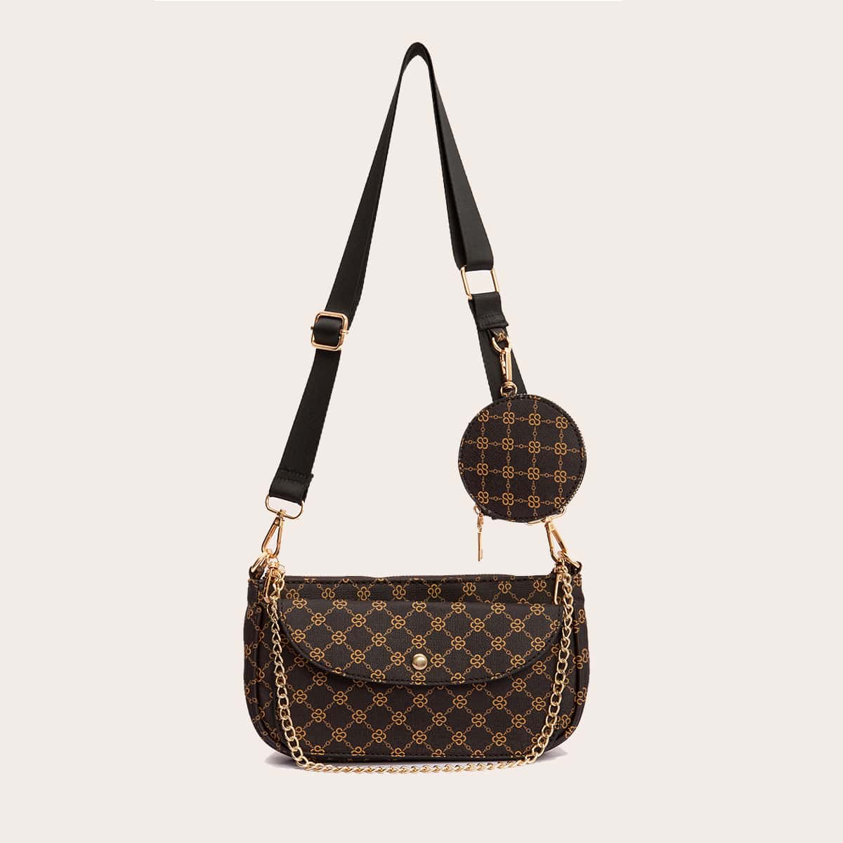 

3pcs Geometric Print Shoulder Bag Set, Brown