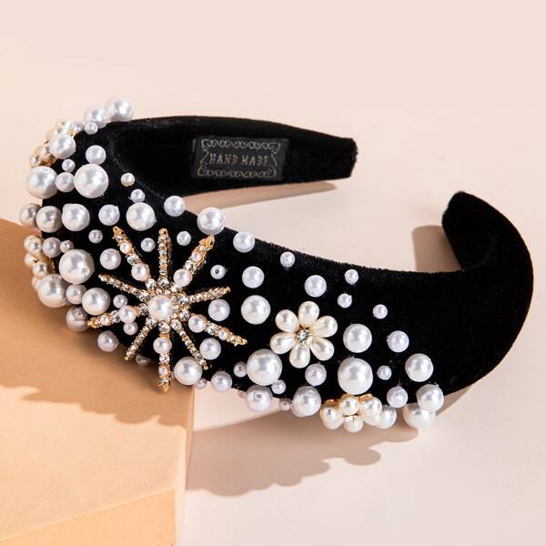 

Faux Pearl Decor Hair Hoop, Black and white