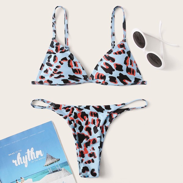 

Leopard Thong Bikini Swimsuit, Blue