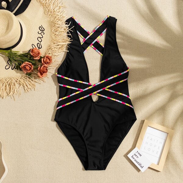 

Plunging One Piece Swimsuit, Black