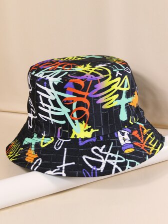 Sombrero cubo reversible con gráficos callejeros para hombres