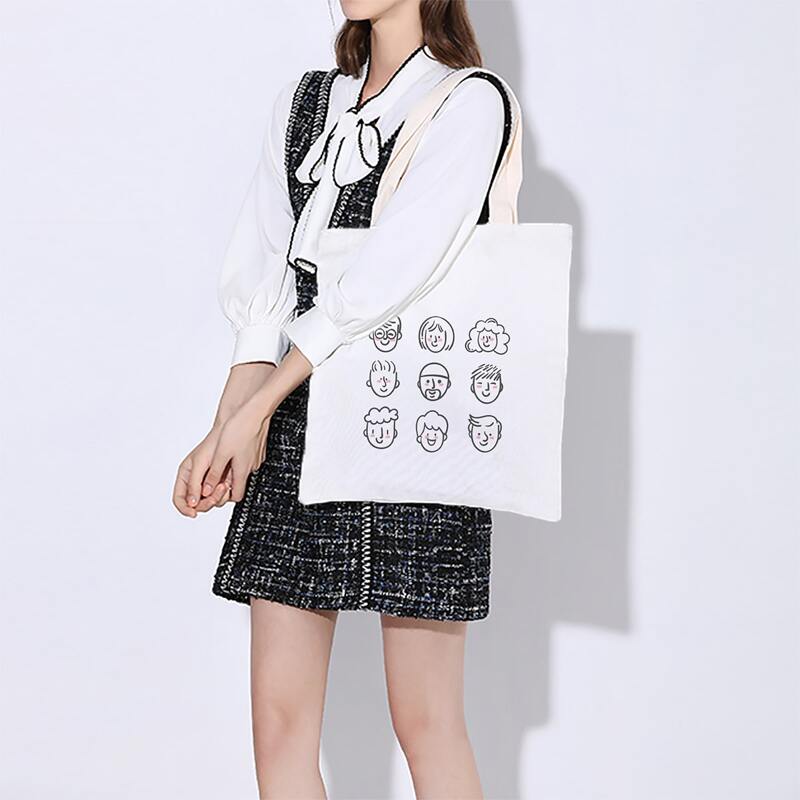 

Cartoon Figure Canvas Tote Bag, White