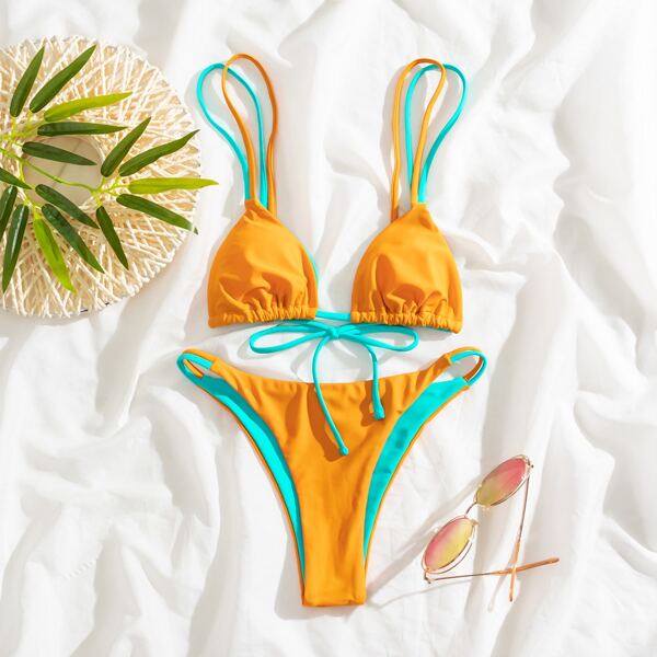 

Triangle Thong Bikini Swimsuit, Mustard yellow