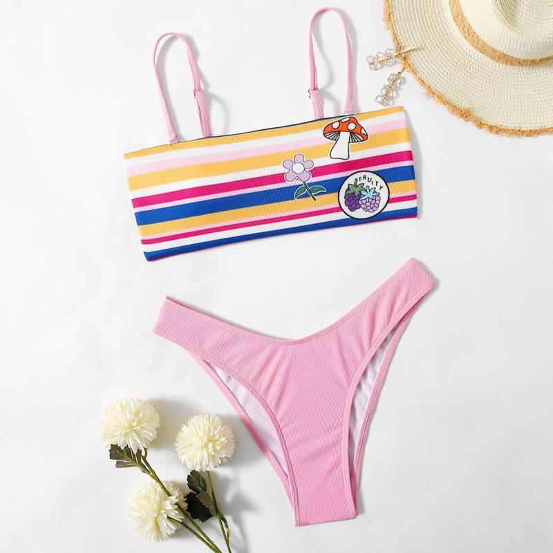 

Letter Graphic High Cut Bikini Swimsuit, Multicolor