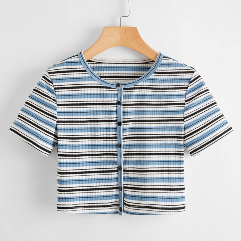 

Button Striped Tee, Multicolor