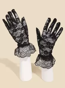 Elegant Floral Print Lace Gloves Black Gloves Halloween Accessories Winter Gloves Valentine's Day