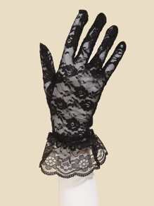 Elegant Floral Print Lace Gloves Black Gloves Halloween Accessories Winter Gloves Valentine's Day