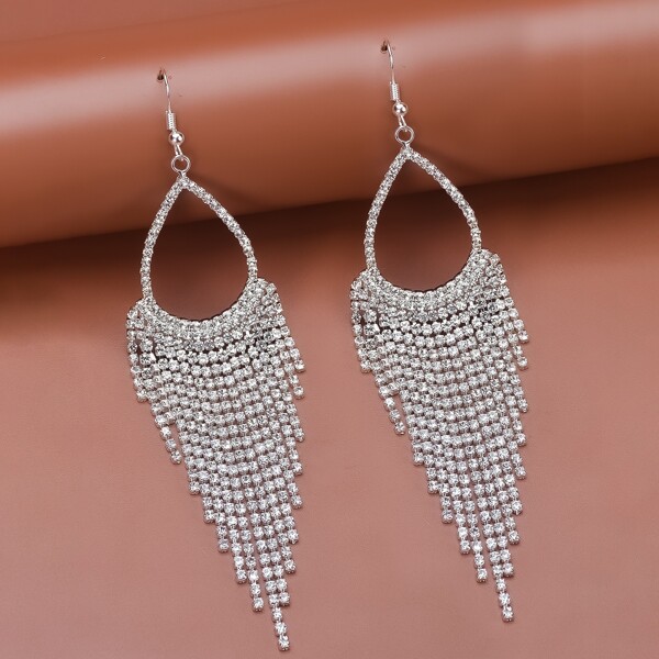 

Rhinestone Tassel Drop Earrings, Silver