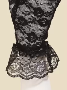 Elegant Floral Print Lace Gloves Black Gloves Halloween Accessories Winter Gloves Valentine's Day