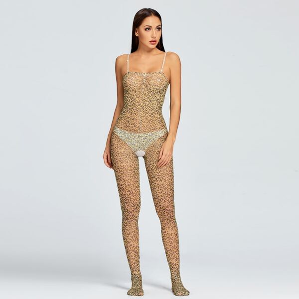 

Leopard Mesh Crotchless Bodystocking, Multicolor