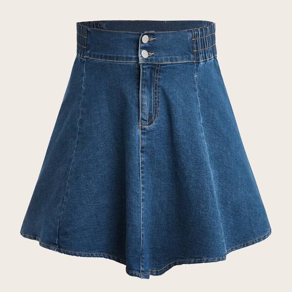 

Plus Elastic Waist Denim Skirt, Medium wash