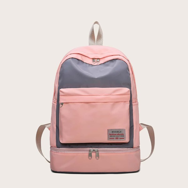 

Color Block Pocket Front Sport Backpack, Pink