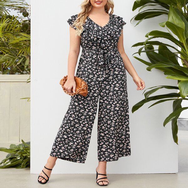 

Plus Allover Floral Tiered-ruffle Jumpsuit, Multicolor