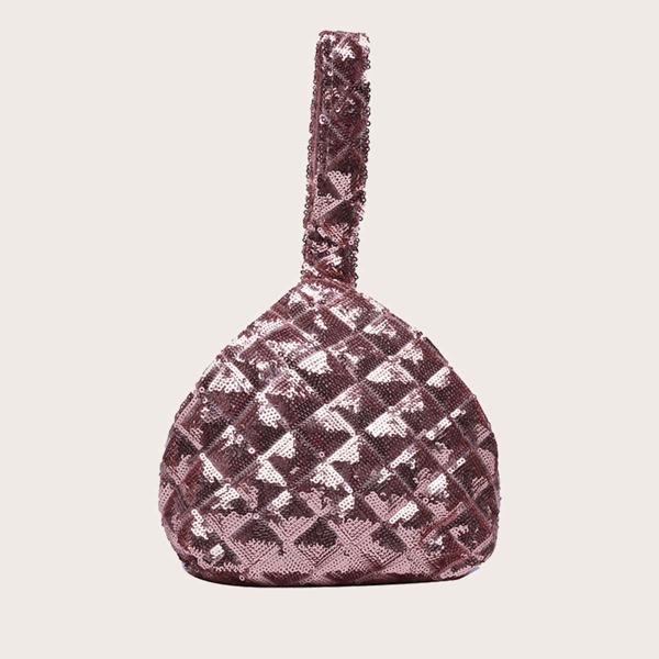 

Sequins Decor Quilted Clutch Bag, Pink