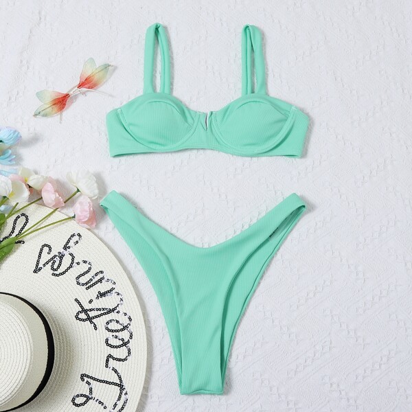 

Rib Underwire Bikini Swimsuit, Mint green