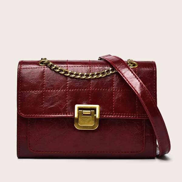 

Stitch Detail Flap Shoulder Bag, Burgundy
