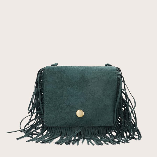 

Girls Snap Button Fringe Design Crossbody Bag, Green