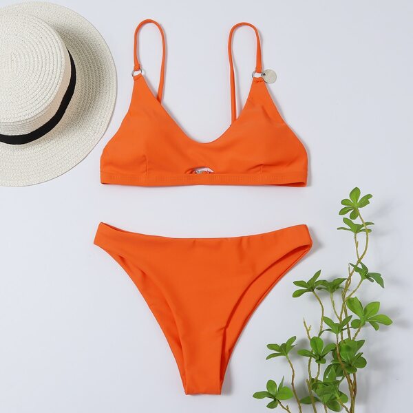 

Solid Cut Out Bikini Swimsuit, Orange