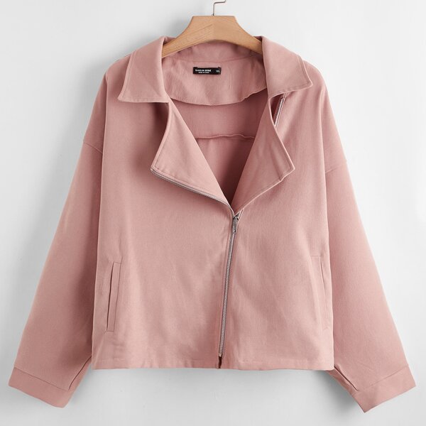 

Plus Drop Shoulder Zip Up Jacket, Dusty pink